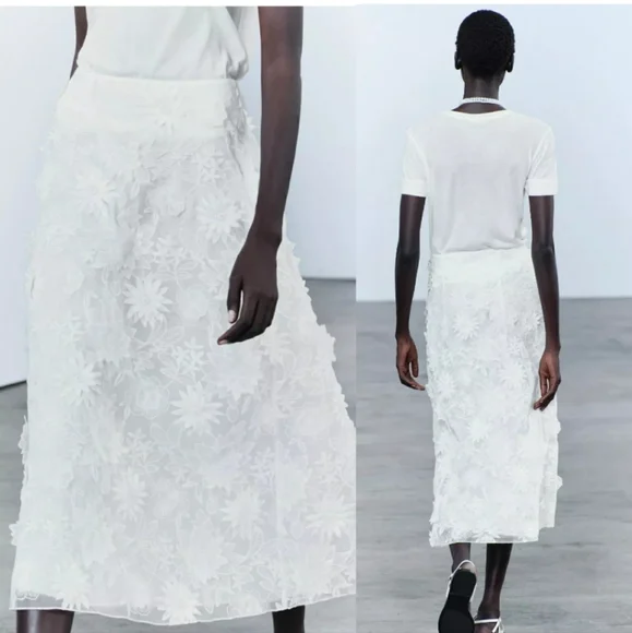 EMBROIDERED MIDI SKIRT ZW COLLECTION SIZE M - Picture 4 of 9